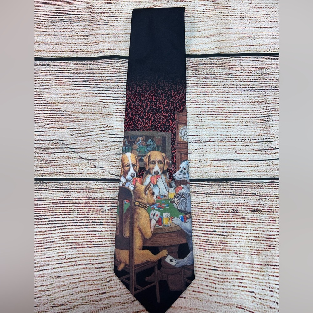 Vintage Ralph Marlin Dogs Playing Poker Silk Necktie Novelty ©1998